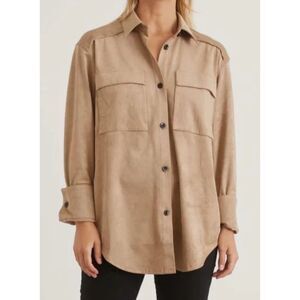 PROENZA SCHOULER WHITE LABEL Faux‎ Suede Button Down Beige Sz 2 (Small)